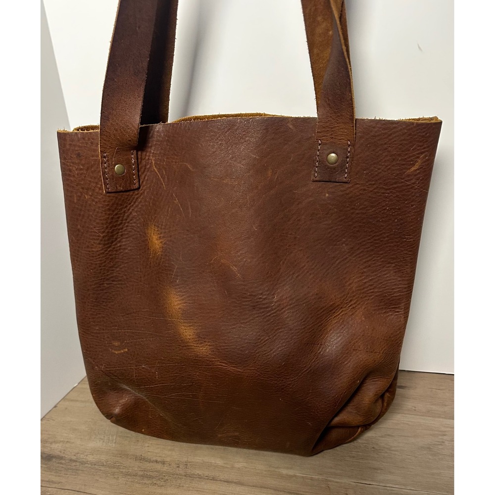 Tucker & Bloom Brown Distressed Bison Tote Bag Handmade - Picture 6 of 12